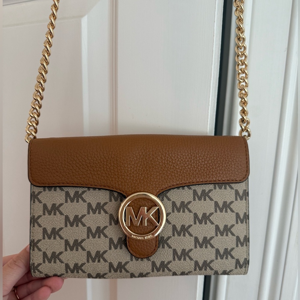 Michael Kors Tan and Brown Logo Crossbody Bag